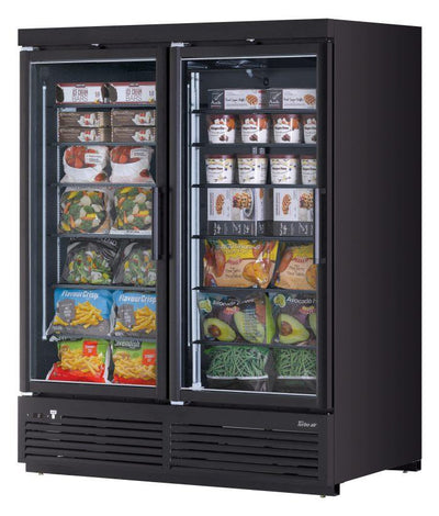 Turbo Air TJMF-55SDW(B)-N Super Deluxe Glass Merchandiser Freezer, two-section, 60 cu. ft.