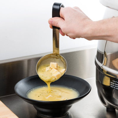 Vollrath 4970420 Jacob's Pride® 4 oz. One-Piece Stainless Steel Ladle with Short Black Kool-Touch® Handle