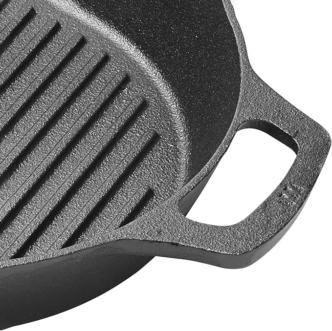 CAGP Series FireIron Round Cast Iron Grill Pan with Helper Handle by Winco