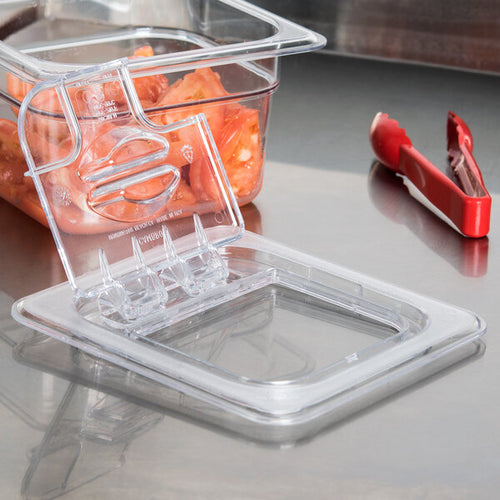 Cambro Camwear One Sixth Size FlipLid with Spoon Notch Clear ( Case of 6 )