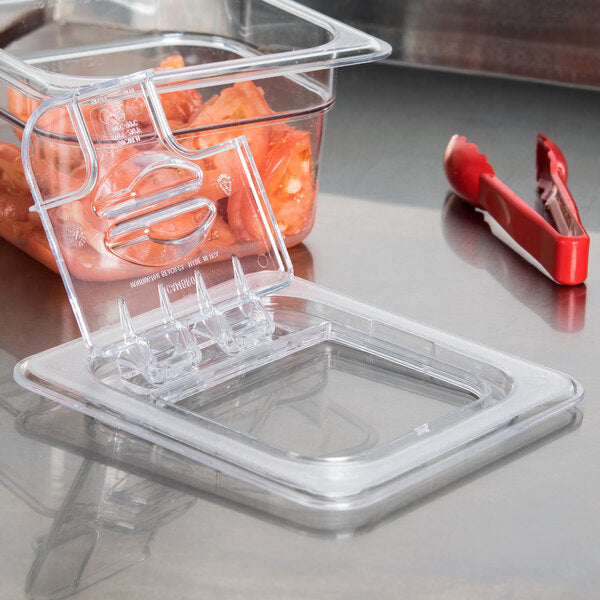Cambro Camwear One Sixth Size FlipLid with Spoon Notch Clear ( Case of 6 )