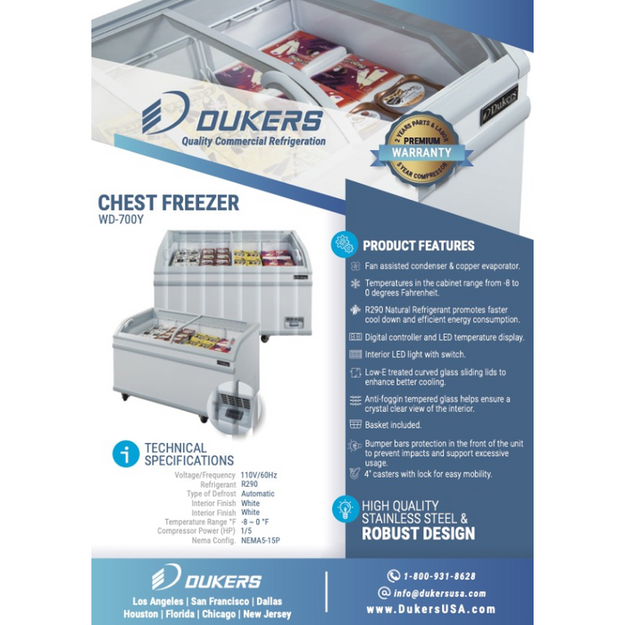 Dukers Chest Freezer WD-700Y Commercial Chest Freezer in White