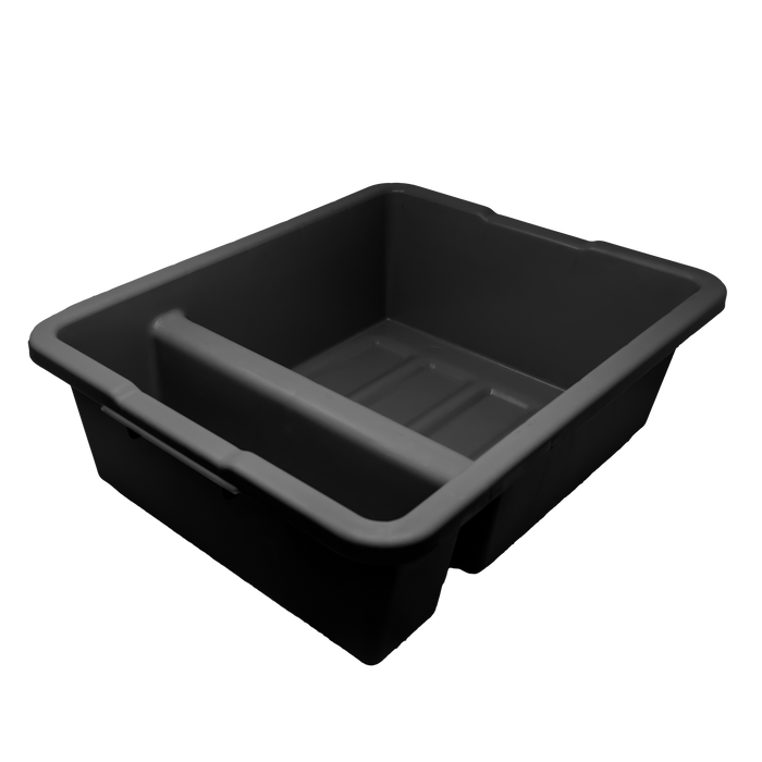 Omcan 21″ x 17″ x 7″ Polypropylene Black Divided Bus Box / Dish Box