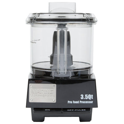 Waring WFP14SW food processor processing wet ingredients in sealed polycarbonate bowl