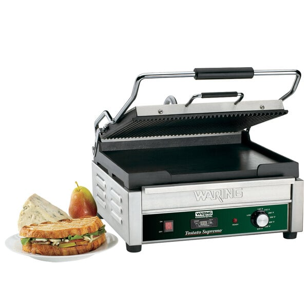 Waring WDG250T Grooved Top & Smooth Bottom Panini Sandwich Grill with Timer