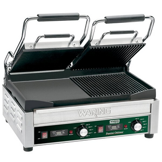 Waring WDG300T Panini Sandwich Grill with Two Grooved Plates, Two Smooth Plates, and Timer
