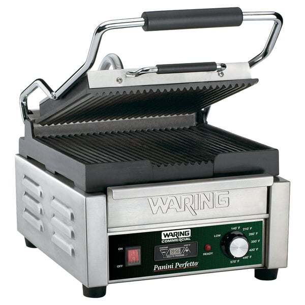 Waring Panini Perfetto Grooved Top & Bottom Panini Sandwich Grill with Timer