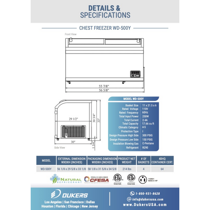 Dukers Chest Freezer WD-500Y Commercial Chest Freezer in White