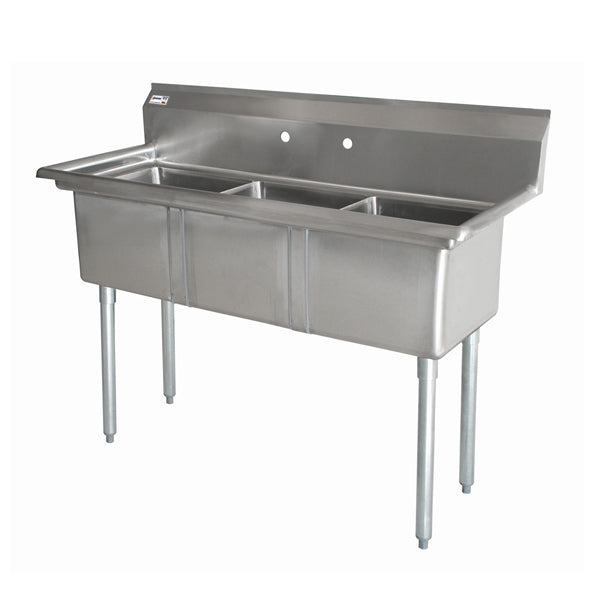Omcan 3 Tub Sink with 3.5″ Center Drain, Drainboard Optional, 18-gauge Stainless Steel, NSF