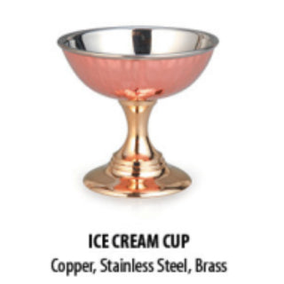 Tall Copper Stainless Steel Dessert Cup with Brass Base – Handcrafted Indian Dessert Bowl