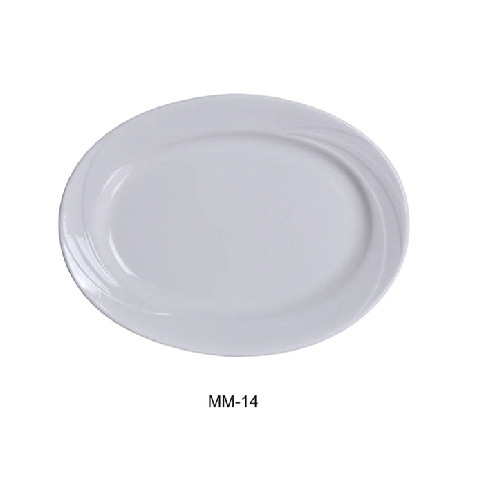 Yanco MM-14 14" X 10" Oval Platter, Embossed Pattern Bone, White Durable China, Pack of 12 (1 Dz)