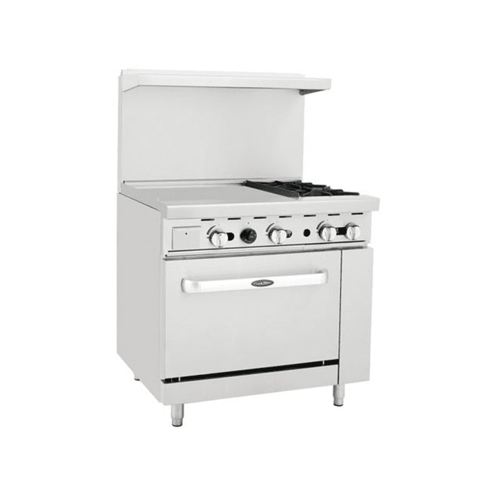 Atosa AGR-2B24GL — 36″ Gas Range with Two (2) Open Burners & 24″ Griddle