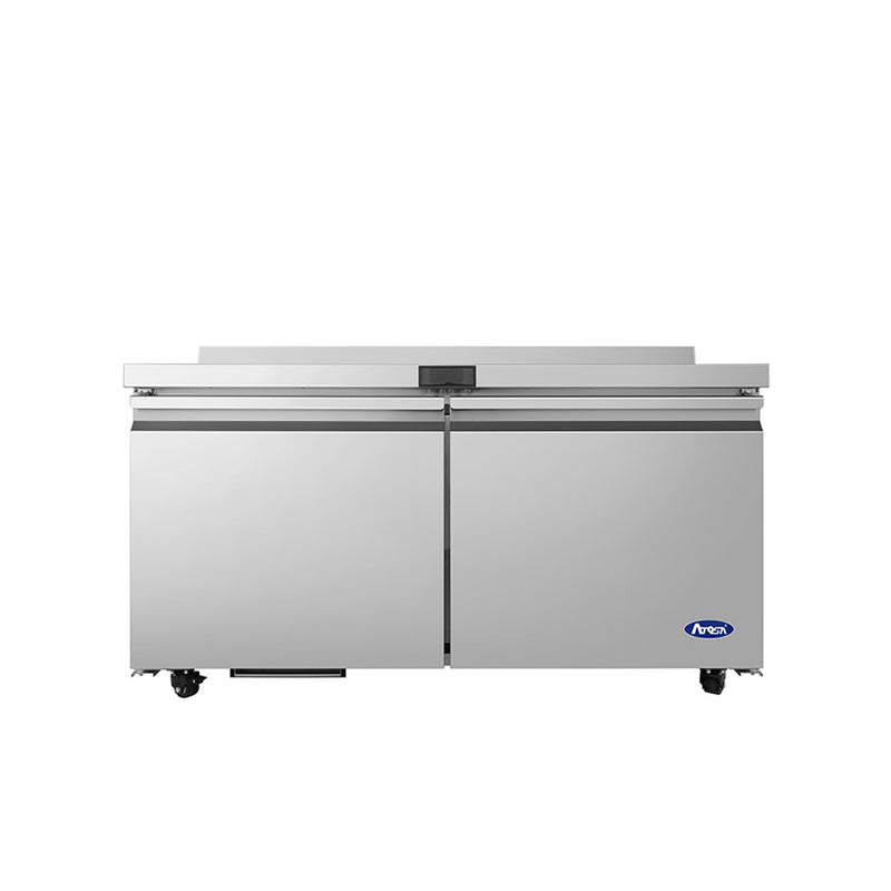 Atosa 60 Inch Two Door Worktop Refrigerator with Backsplash Commercial Stainless Steel Refrigerator