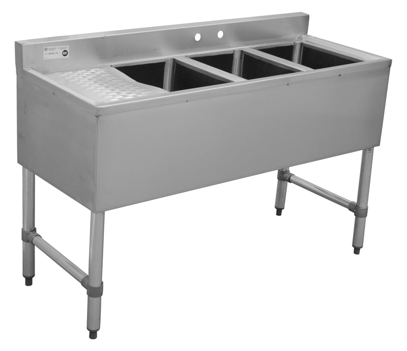 Serv-Ware BAR3B48-L-CWP-V 48" Three Compartment Underbar Sink with 12" Left Drainboard