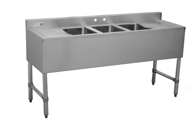 Serv-Ware BAR4B72-LR-CWP-V 72" Four Compartment Underbar Sink with Two 12" Drainboards