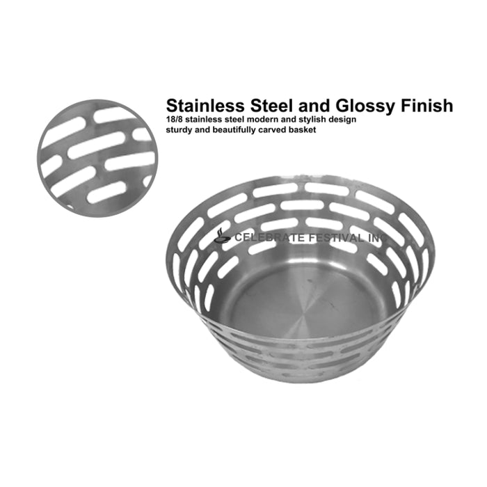 Modern Design Stainless Steel Bread/Fruit Basket Mat Finish-Round.