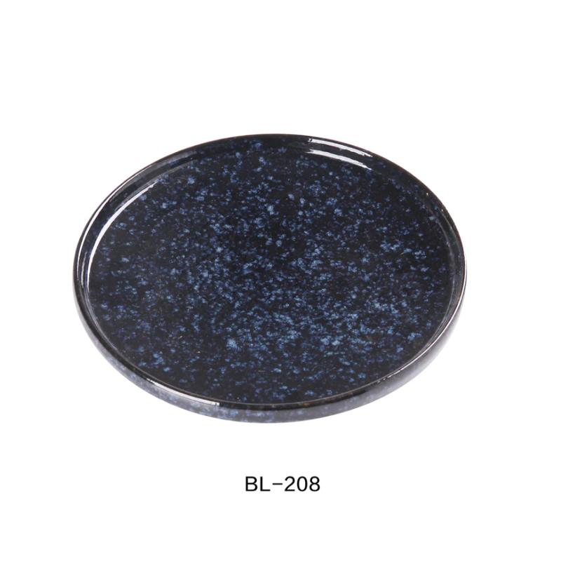Yanco China BL-208  ROUND PLATE WITH UPRIGHT RIM, Ceramic Blue Star Dinner Plate, Pack of 24 (2Dz)