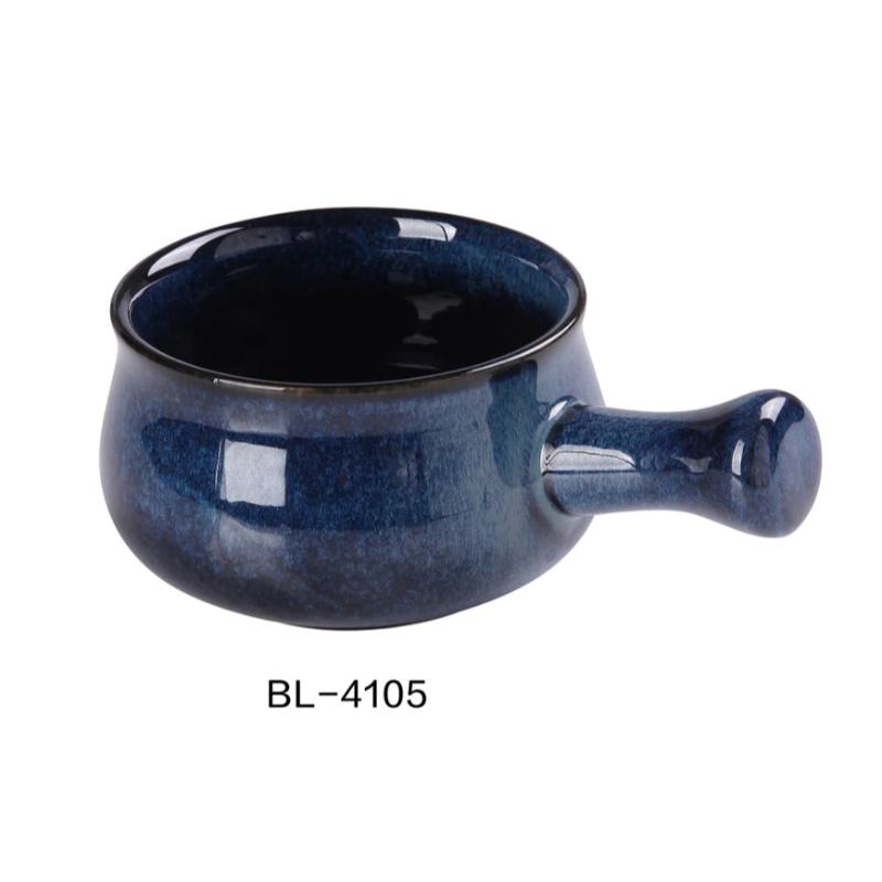 Yanco China BL-4105 SKILLET BOWL WITH HANDLE 22 OZ, Ceramic Blue Star Onion Soup Crock, Pack of 24 (2Dz)