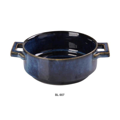 Yanco China BL-907 ROUND BAKE PLATE WITH HANDLE, 20 Oz., Ceramic Blue Star Dinner Plate, Pack of 12 (1Dz)