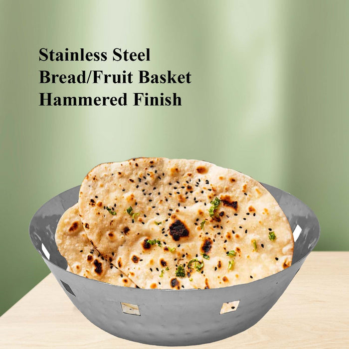 Modern Design Stainless Steel Bread/Fruit Basket Hammered Finish-Round