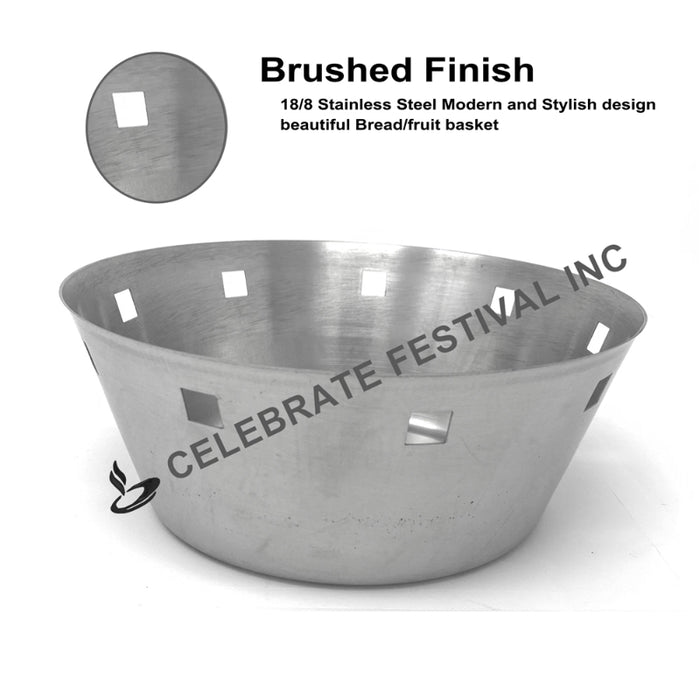 Modern Design Stainless Steel Bread/Fruit Basket Brushed Finish-Round