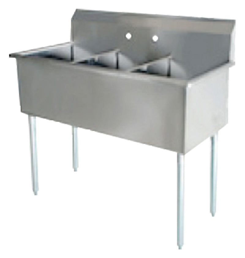 Serv-Ware BS3-1221-V 39" Three Compartment Stainless Steel Sink with 9" Backsplash – NSF