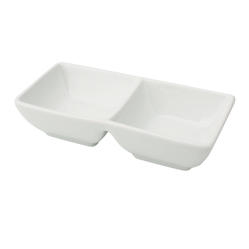Yanco Cambria CA-4032 5 1/2" Double Chinaware Sauce Dish – 2 oz Each Commercial Condiment Dish ( Pack of 36 )