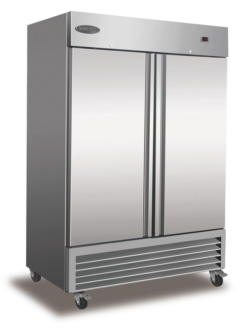 Serv-Ware RF2-HC-T 54" 2-Solid Door Reach-In Freezer, Bottom Mounted, 49 Cu. Ft., Stainless Steel