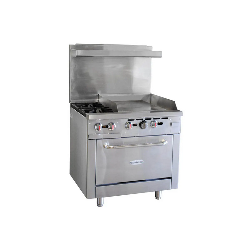 Serv-Ware SGR-2B-24G 36" Gas Restaurant Range w/ (2) Burners, 24" Griddle, (1) Oven, 131.000 BTU