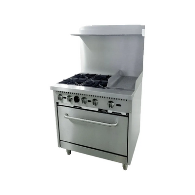 Serv-Ware SGR-4B-12G 36" Gas Restaurant Range w/ (4) Burners, 12" Griddle, (1) Oven, 171.000 BTU