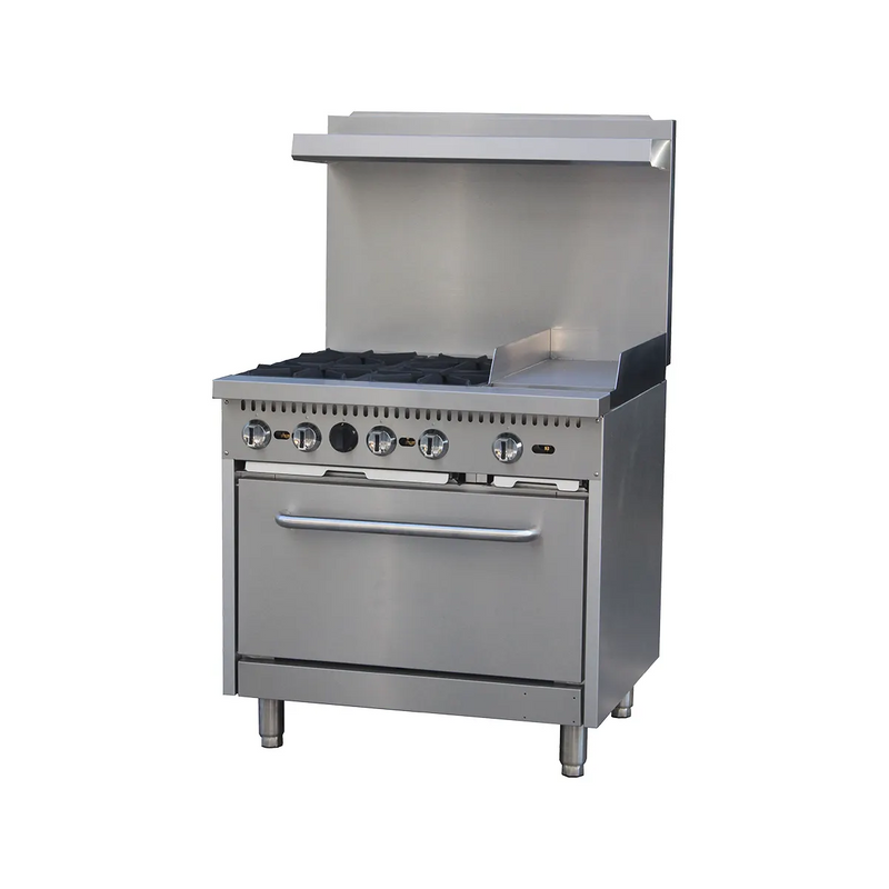 Serv-Ware SGR-4B-12G 36" Gas Restaurant Range w/ (4) Burners, 12" Griddle, (1) Oven, 171.000 BTU