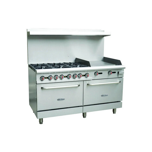 Serv-Ware SGR-6B-24G 60" Gas Restaurant Range w/ (6) Burners, 24" Griddle, (2) Ovens, 251.000 BTU
