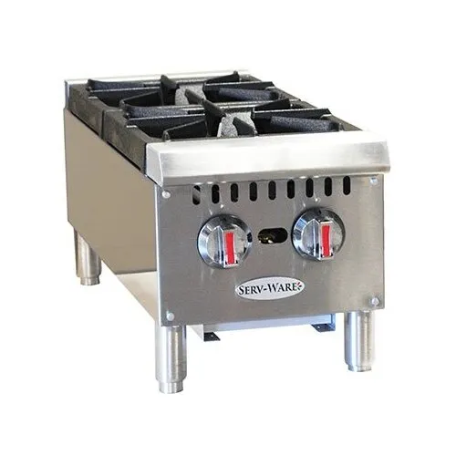 Serv-Ware SHPS-12 12" Countertop Gas Hotplate w/ (2) Burners, Manual Controls, 50.000 BTU