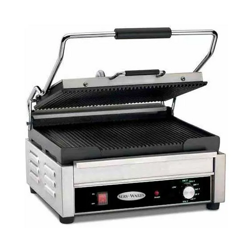 Serv-Ware EPG-100GG Single Sandwich Panini Grill w/ 13" x 9" Grooved Plates, 120V