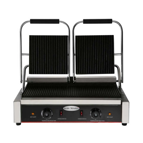 Serv-Ware EPG-200GG Double Sandwich Panini Grill w/ 18" x 9" Grooved Plates, 120V