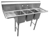 Serve-Ware 58" 3 Compartment Sink with Dual Drainboards & Backsplash – 304 Stainless Steel Commercial Sink (CS3CWP1410212-V)