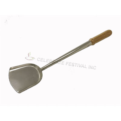Cooking Ladle : Stainless Wok Shovel 5 X 4 in, Wood Handle, 19 1/2 in, also known as Chinese Laddle