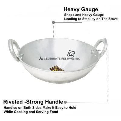 Aluminum round bottom Kadai for deep frying / cooking - commercial/ restaurants - available in 14, 16, 18, 20 & 22" Diameter