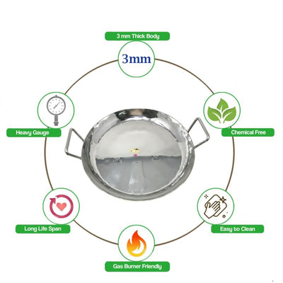 Heavy Duty Stainless steel Jalebi Kadai / Flat Wok (Available in 18, 20, 22, 24 & 30 Inch Diameter)