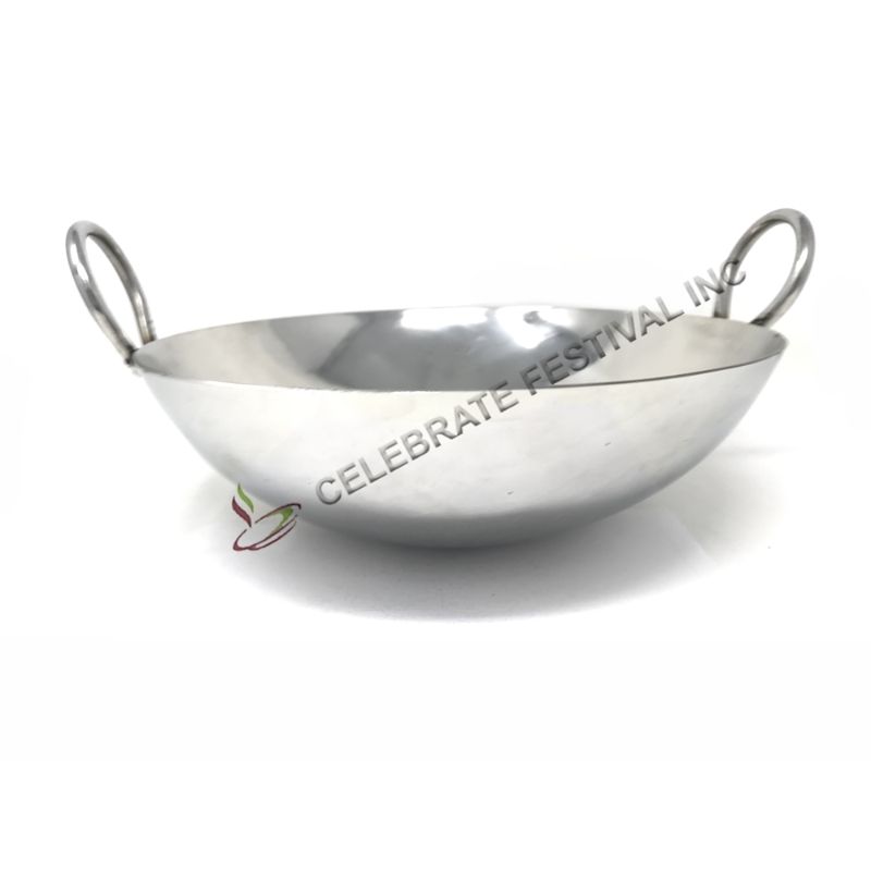 Stainless Steel Round Bottom Kadai (14", 16" , 18" Diameter)