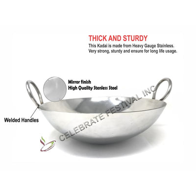 Stainless Steel Round Bottom Kadai (14", 16" , 18" Diameter)
