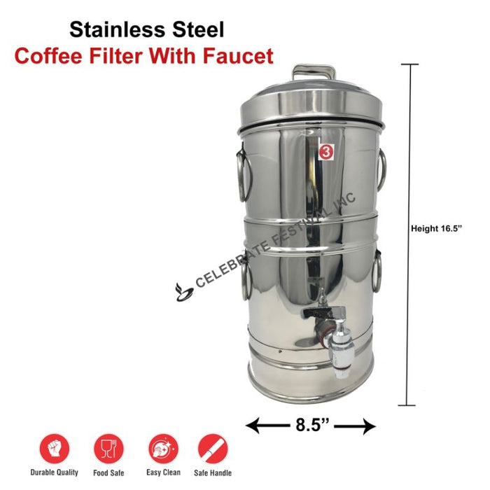 STAINLESS STEEL COFFEE FILTER: Available in 4 sizes (3, 4, 8, 10 LTR)