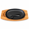 CAST IRON SIZZLER WITH ACICIA WOODEN BASE & LIFTER KEY