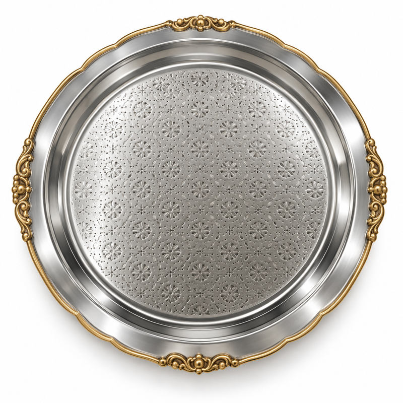 Stainless Steel Round Designer Serving Plate with Brass Border