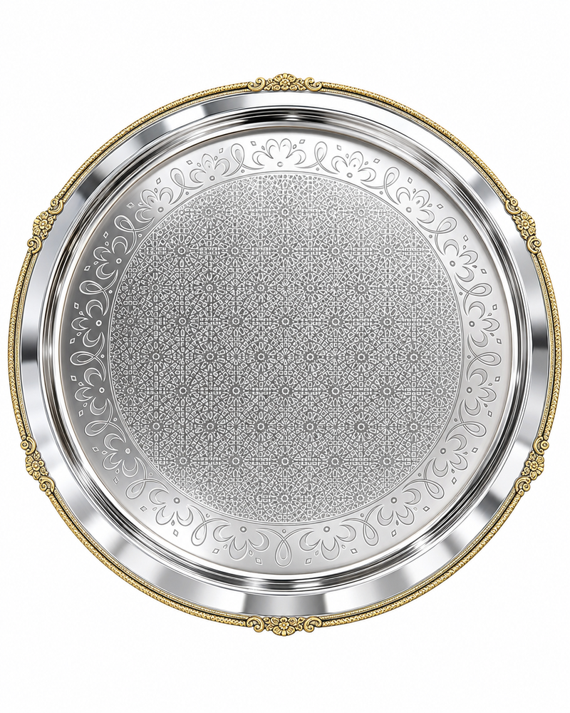 Stainless Steel Round Designer Serving Plate with Brass Border