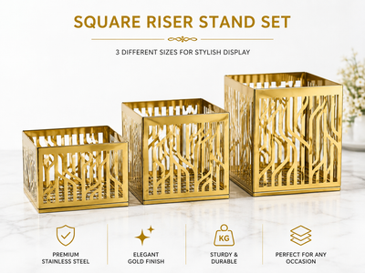 Square Gold Riser Stand – Stainless Steel Display Risers for Buffet, Catering & Parties - Available in various sizes