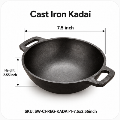Cast Iron Serving Kadai - available in different size and pattern (flat bottom and round bottom)