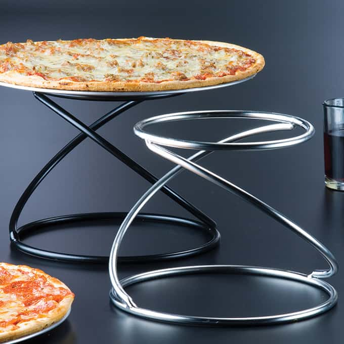American MetalCraft LWUS779 black wrought iron pizza stand with swirl design