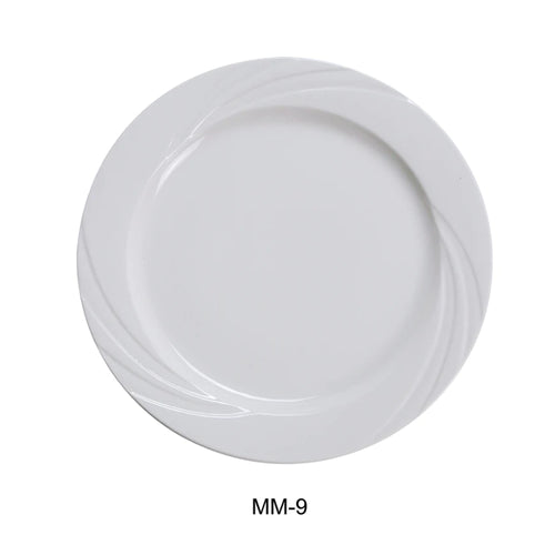 Yanco MM-9 9 3/4" Plate, Embossed Pattern Bone, White Durable China, Pack of 24 (2 Dz)