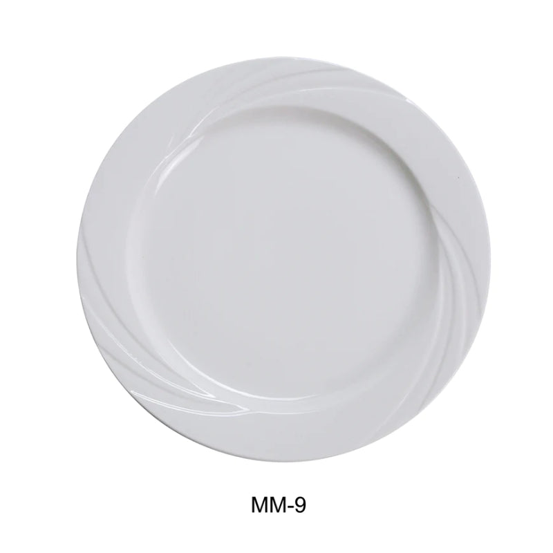 Yanco MM-9 9 3/4" Plate, Embossed Pattern Bone, White Durable China, Pack of 24 (2 Dz)